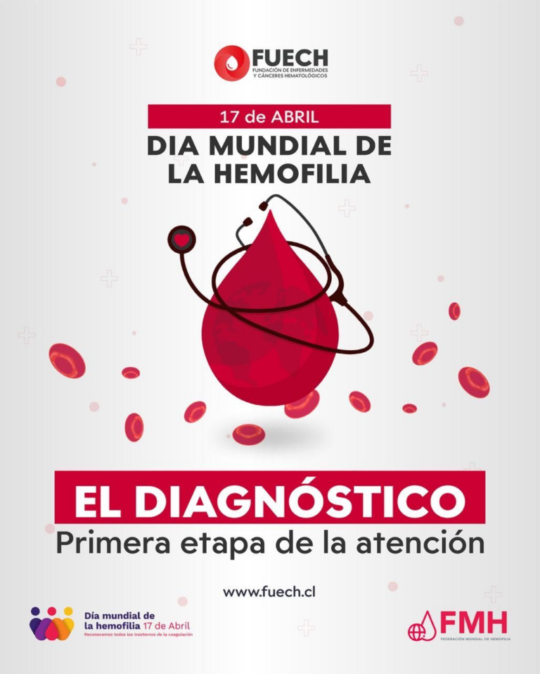 Afiche FUECH: 17 de abril Día Mundial de la Hemofilia. El diagnóstico, primera etapa de la atención