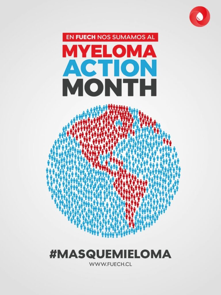 Afiche En FUECH nos sumamos al Myeloma Action Month, hashtag #MasQueMieloma